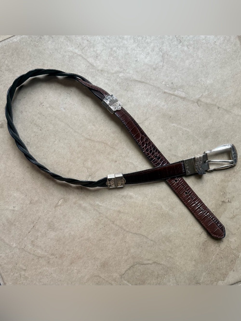 VTG Brighton B40169 Reversible Braided Crocodile Embossed Leather Belt 26 / XS